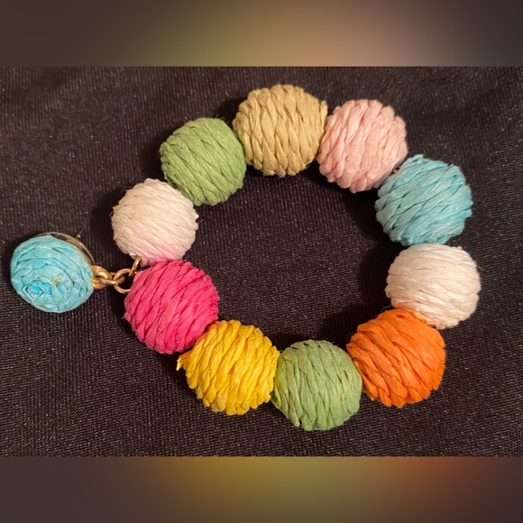 Colorful Rope (Raffia wrapped) Bead Hoop Earrings - Multicolor - Picture 8 of 8